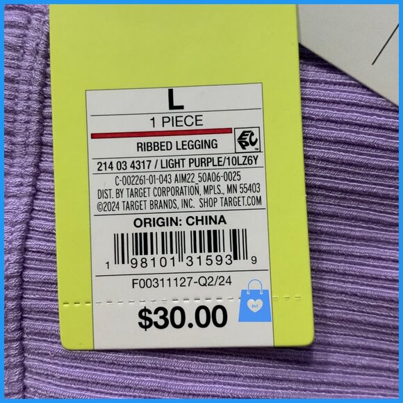 Large - Womens Seamless High-Rise Ribbed Leggings - All In Motion - Light Purple - Picture 4 of 11